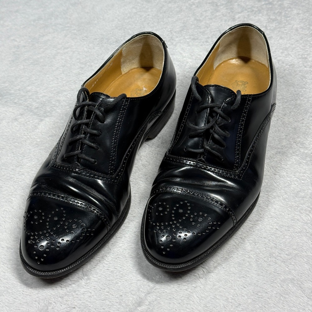 Caporicci Oxfords Mens 7.5 Black Leather Medallion Wingtip Hand Made Italy 51148
